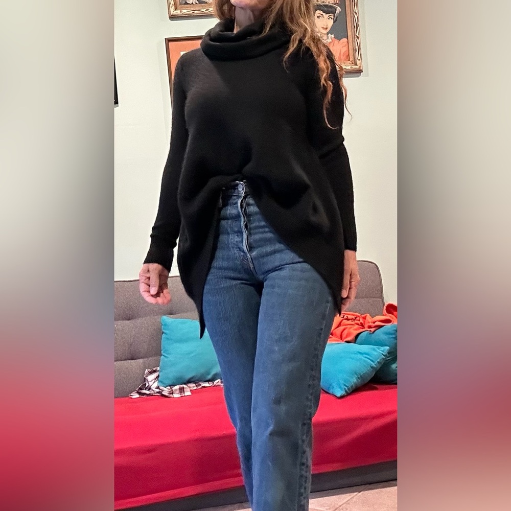 Bloomingdale's Cashmere Sweater Pullover Black High Neck Women's S Soft Long Sle